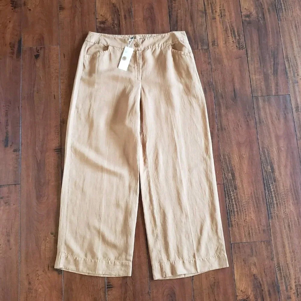 Eileen Fisher Women's Tencel Linen Wide Leg Lightweight Pants Chestnut Size 10